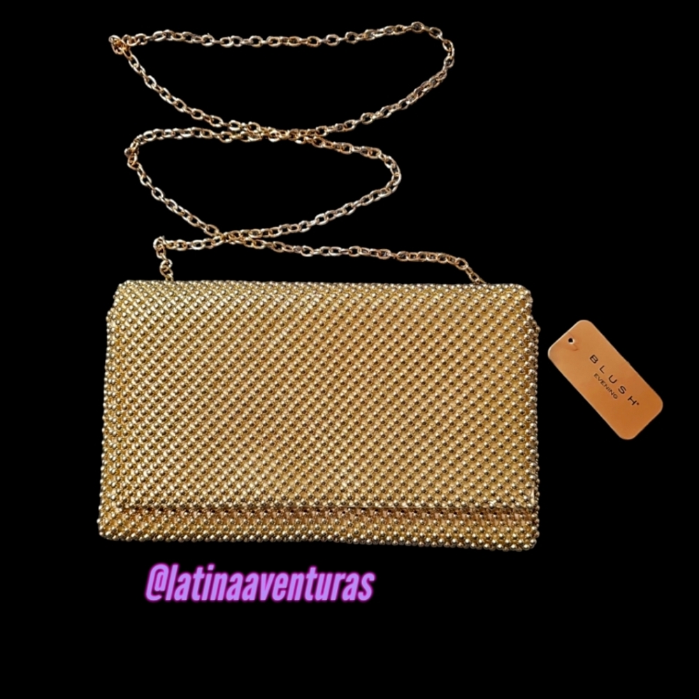 Blush Evening Ball Mesh Envelope Clutch ::  Mettalic Gold